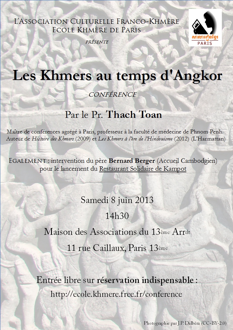 Conférence "Les Khmers au temps d'Angkor" - sam. 8 juin 2013, 14h30